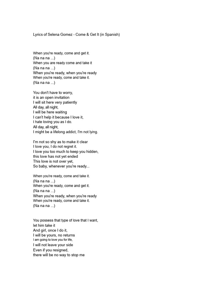 Lyrics by Selena Gomez Lyrics | PDF