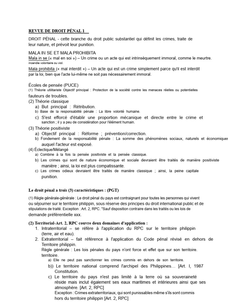 Introduction au Droit Pénal et Juridiction | PDF | Crimes | Crime et ...