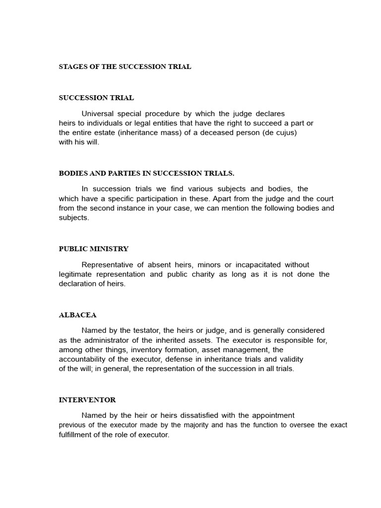 Stages of The Succession Trial | PDF | Will And Testament | Inheritance