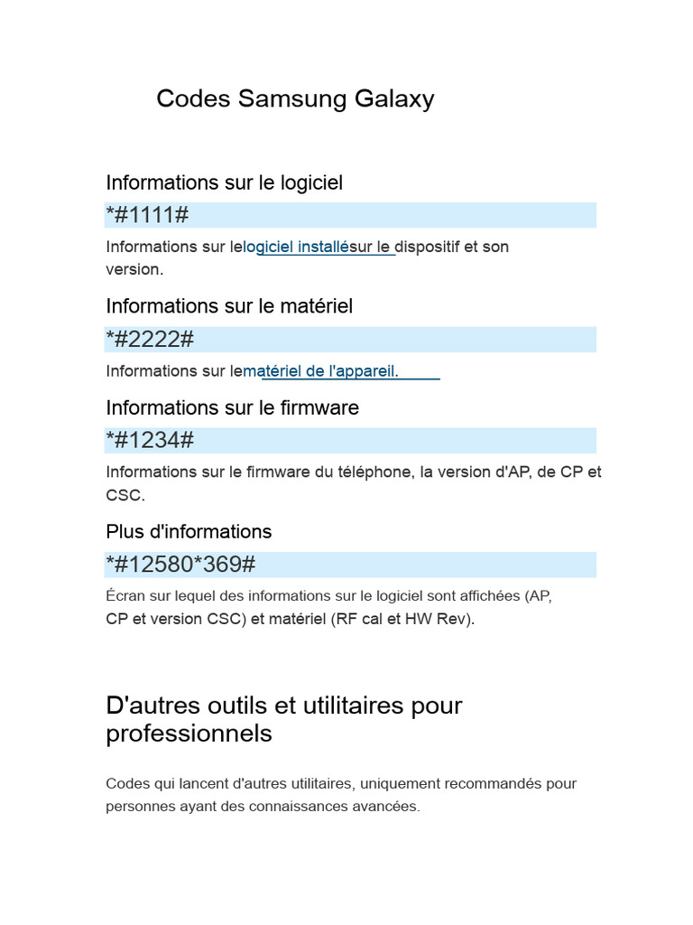 Codes Secrets pour Samsung Galaxy | PDF | Samsung Electronics | Android ...