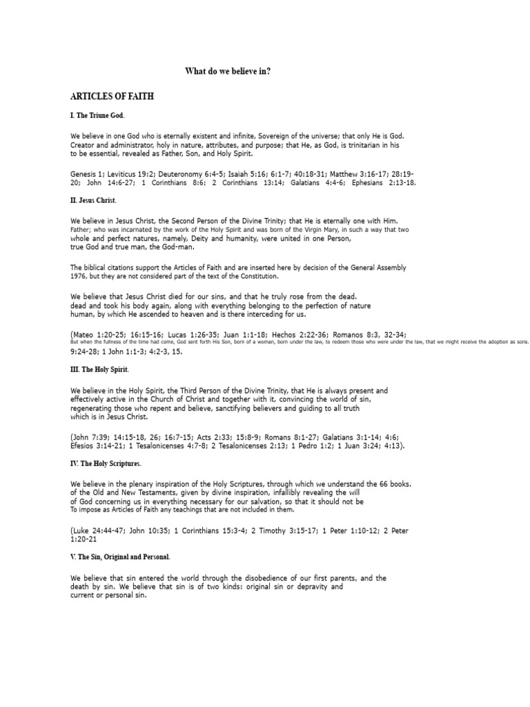 Nazarene Articles of Faith Overview PDF Trinity Baptism