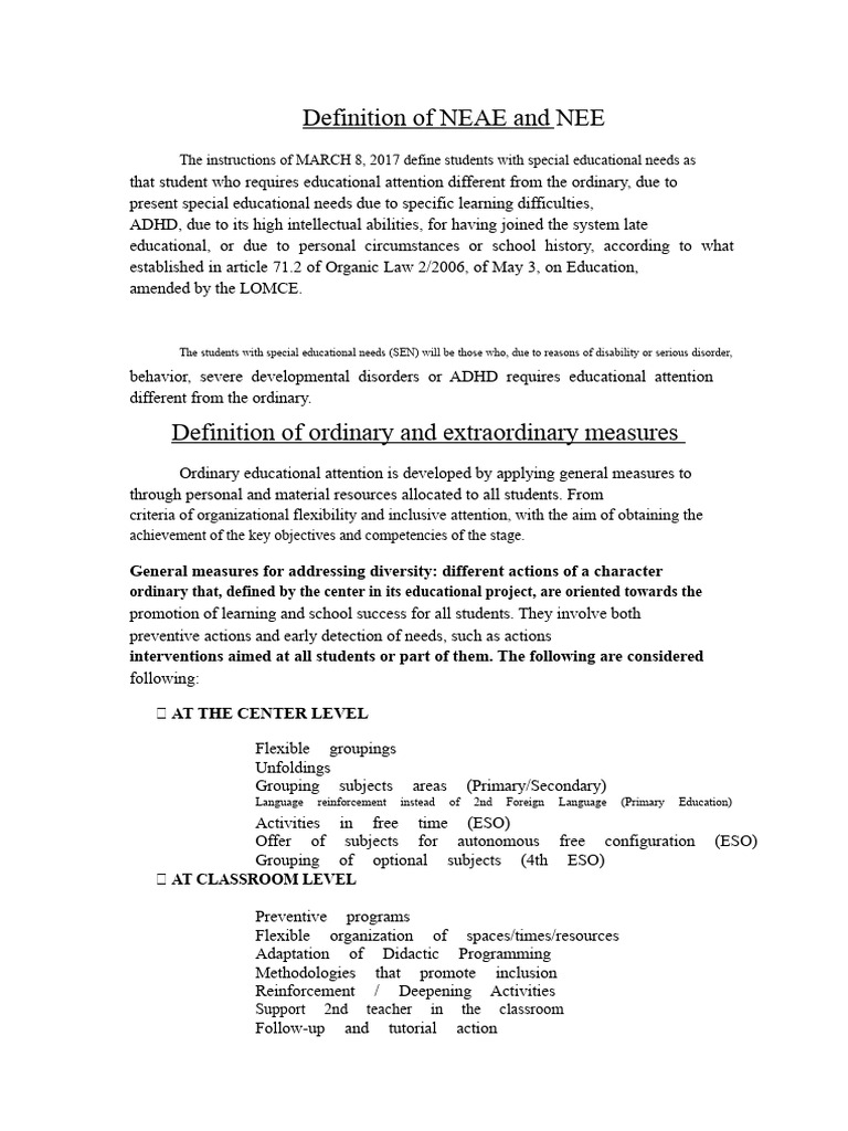 Defining NEAE and NEE in Education | PDF | Special Education | Curriculum