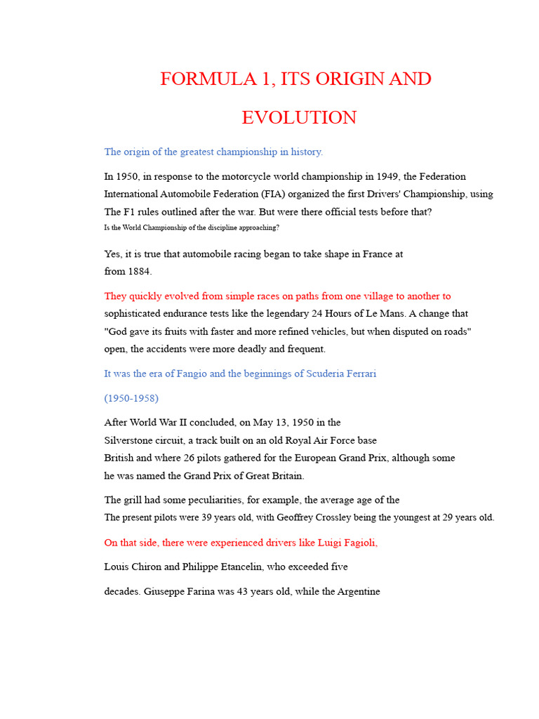Origins of Formula 1 Racing | PDF | Formula One | Formula One Grands Prix
