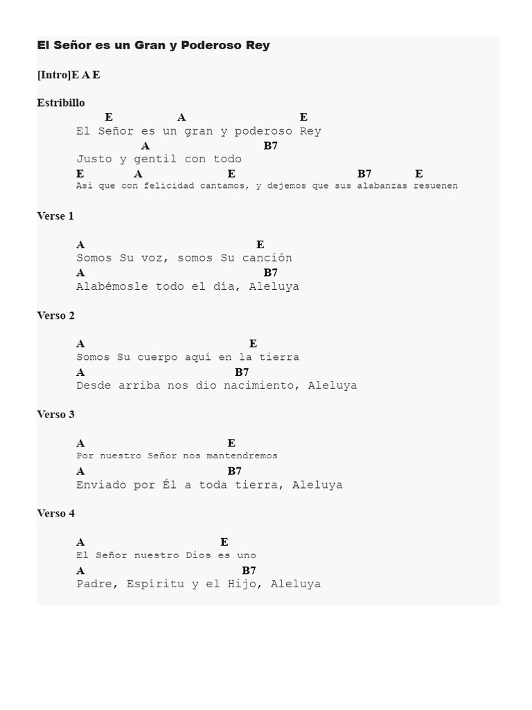 Alabanza al Gran Rey: Letra de Canción | PDF