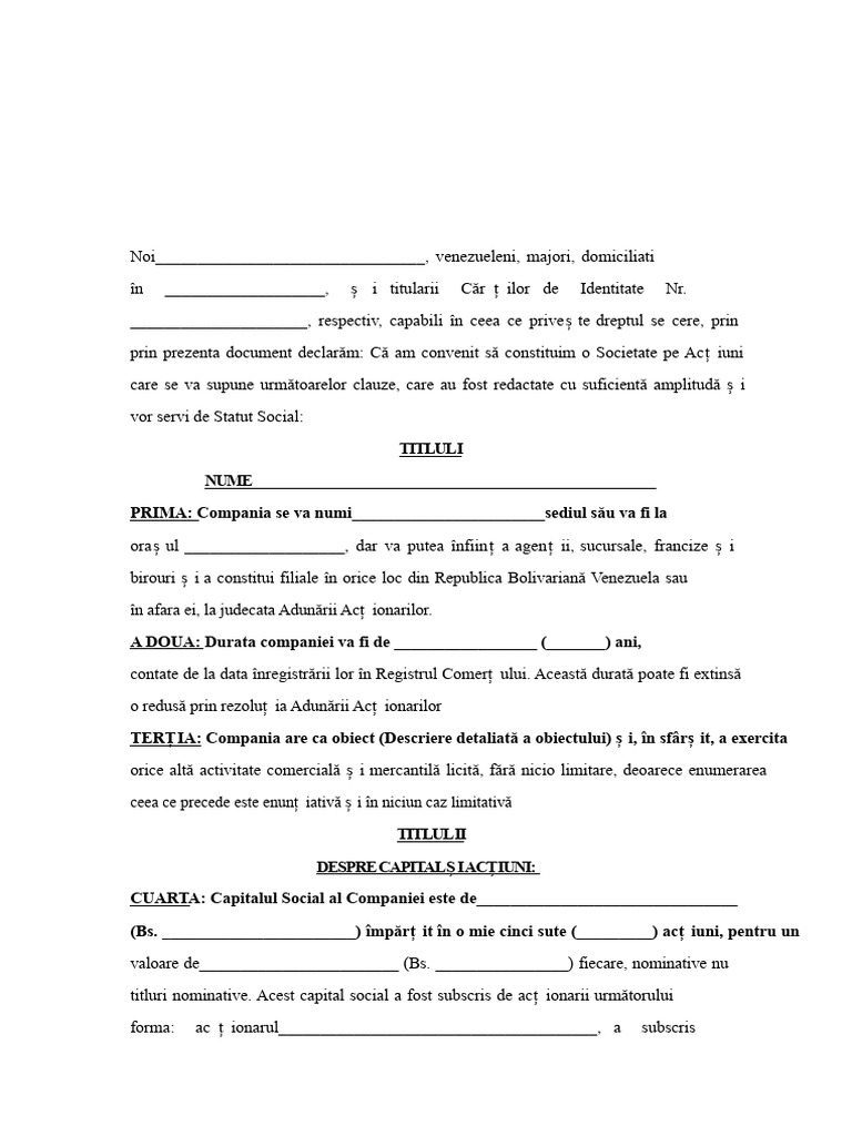 Model de Companie Anonimă | PDF
