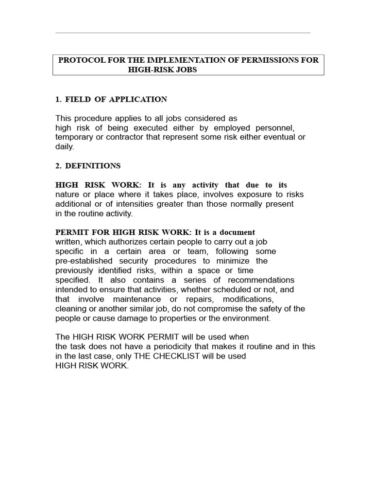 High-Risk Job Permit Implementation Guide | PDF | Occupational Safety ...