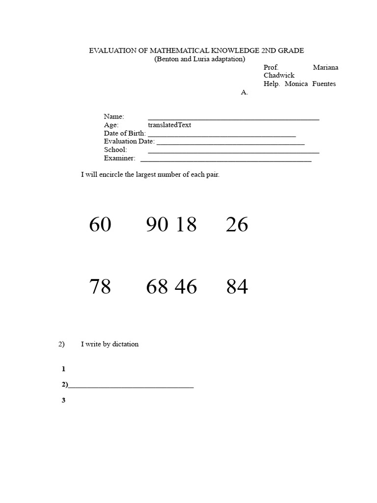 2nd Grade Math Knowledge Evaluation | PDF