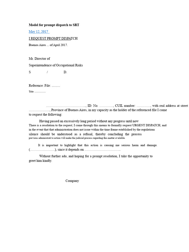 Urgent Dispatch Request to SRT | PDF