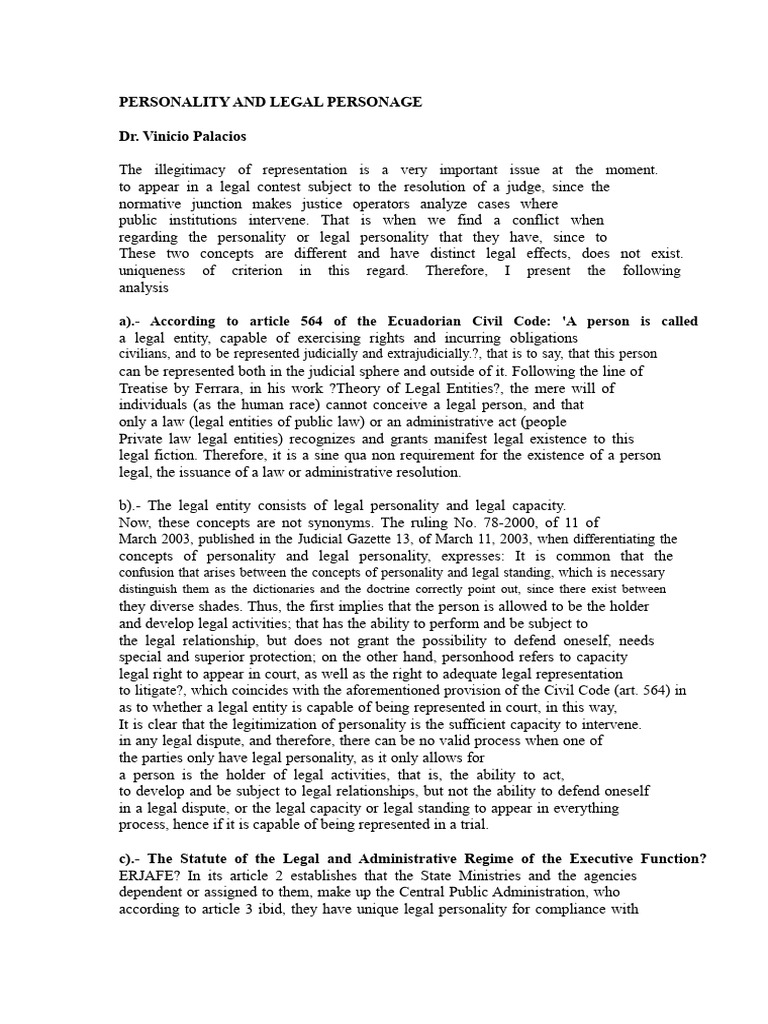 Legal Personality vs. Representation Issues | PDF | Attorney General ...