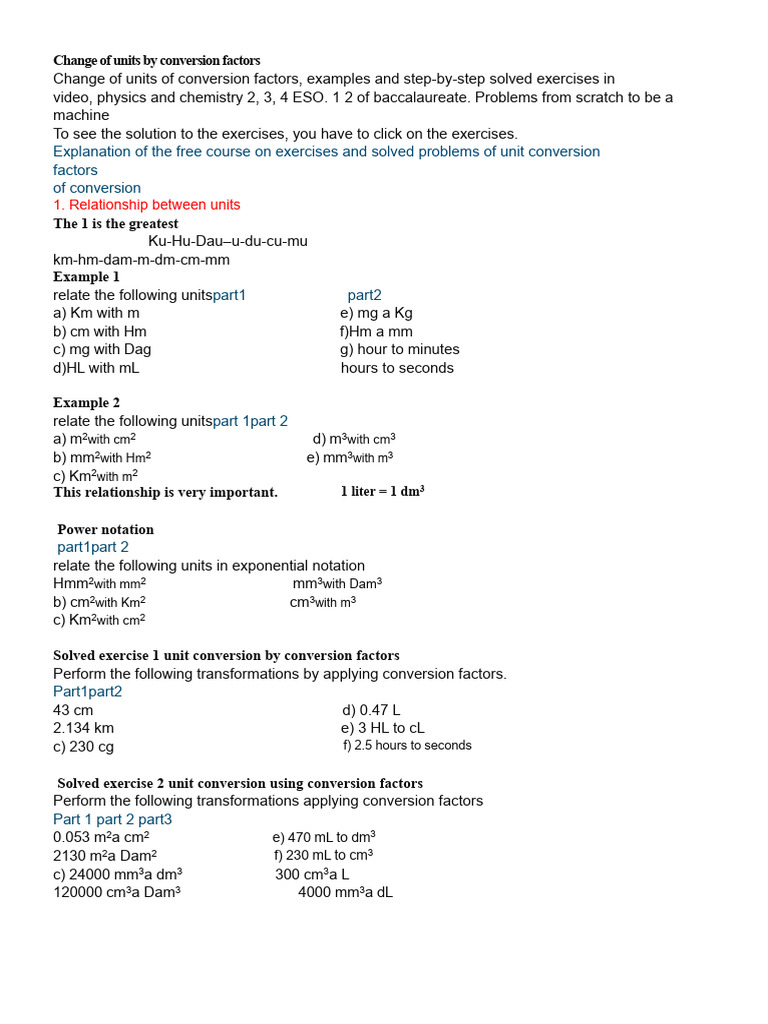 Unit Conversion Factors Explained | PDF | International System Of Units ...