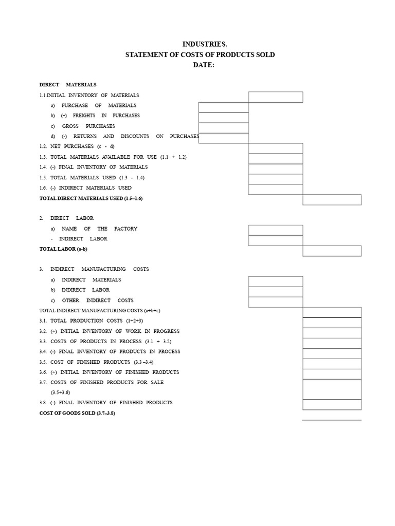 Cost of Goods Sold Statement Schema | PDF