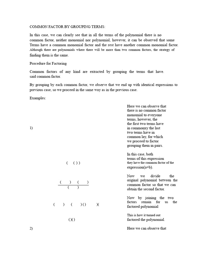 Common Factor by Grouping Terms | PDF | Factorization | Mathematics