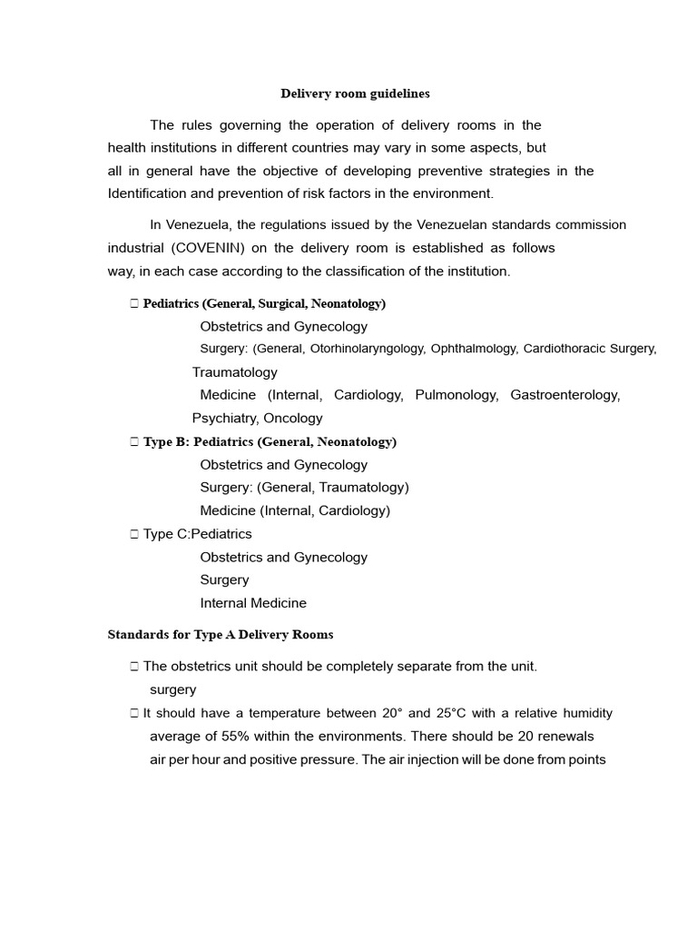 Obstetrics Room Regulations | PDF | Childbirth | Surgery