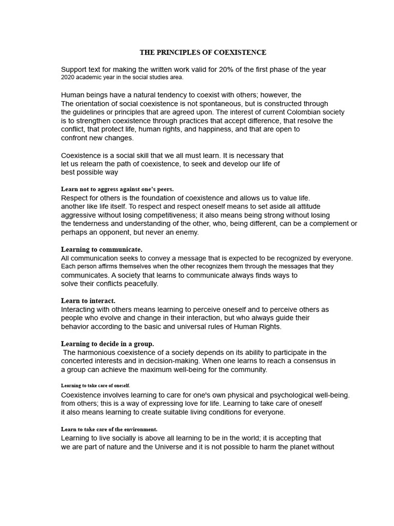 Principles of Coexistence in Society | PDF | Well Being | Knowledge