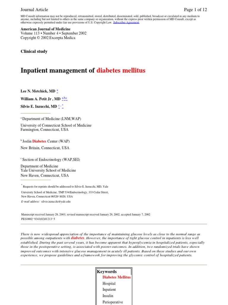 Inpatient Management of Diabetes Mellitus - PDF (DM II) | PDF | Wellness