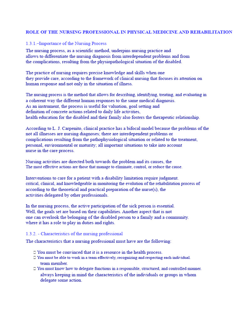 Role of The Nursing Professional in Physical Medicine and ...