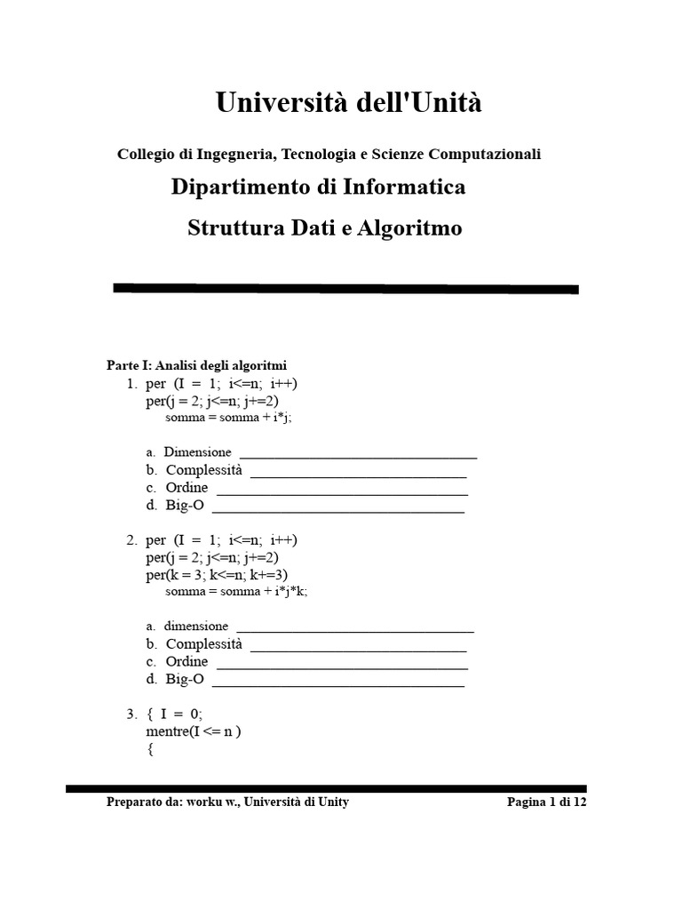 Esempio Di Esame Di Struttura Dati - 2020 | PDF