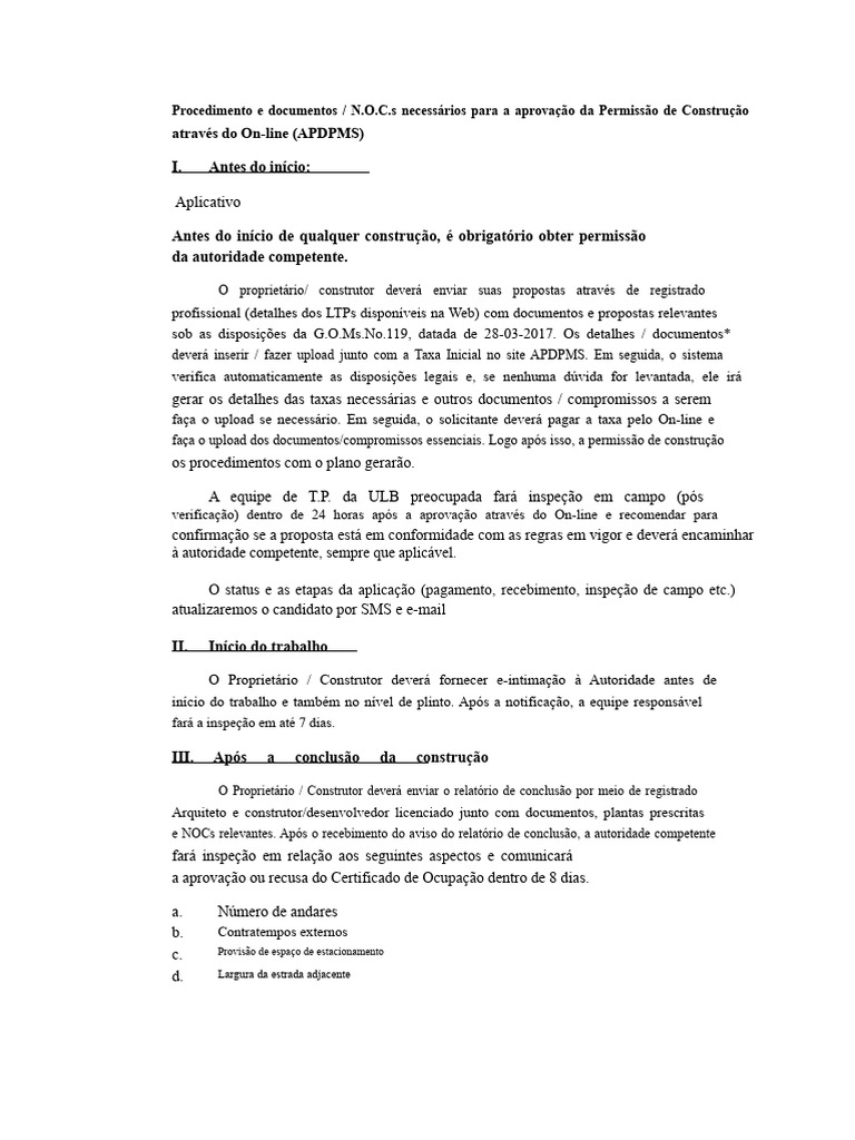 Permissão de Construção: Procedimentos e NOCs | PDF