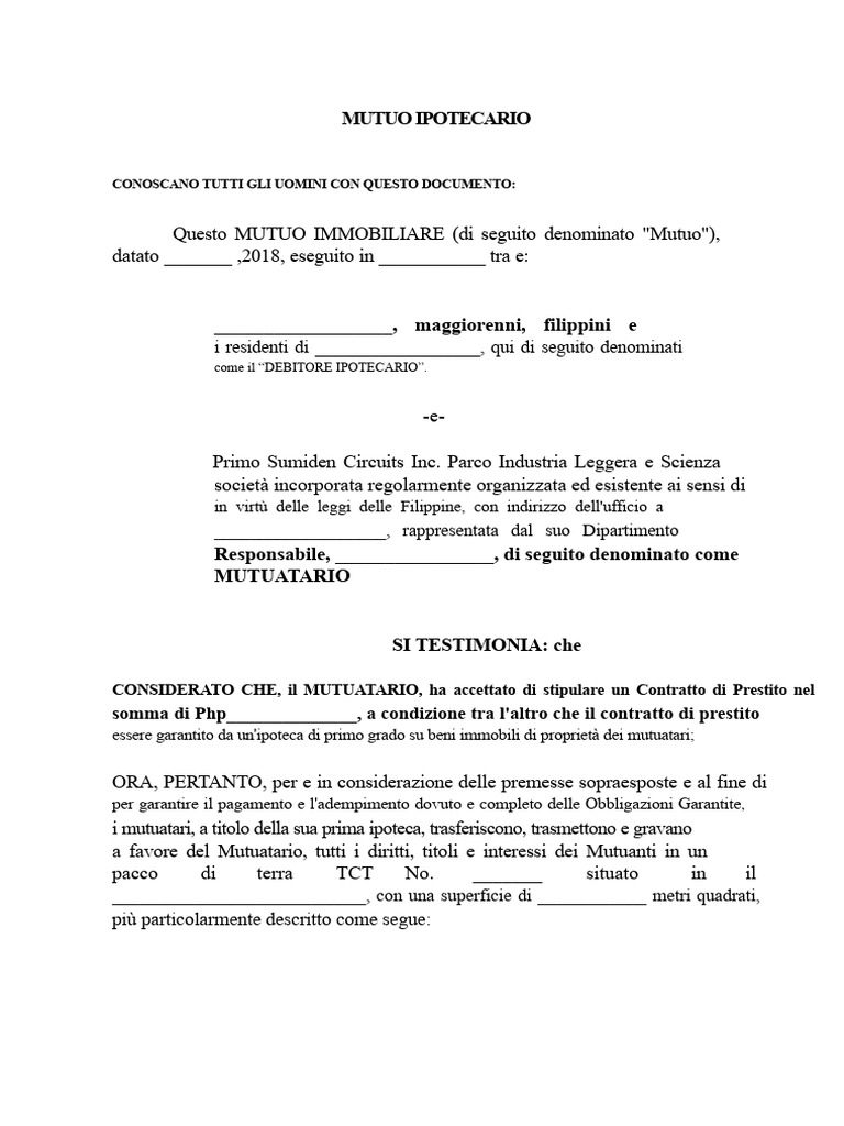 Esempio Di Mutuo Immobiliare | PDF