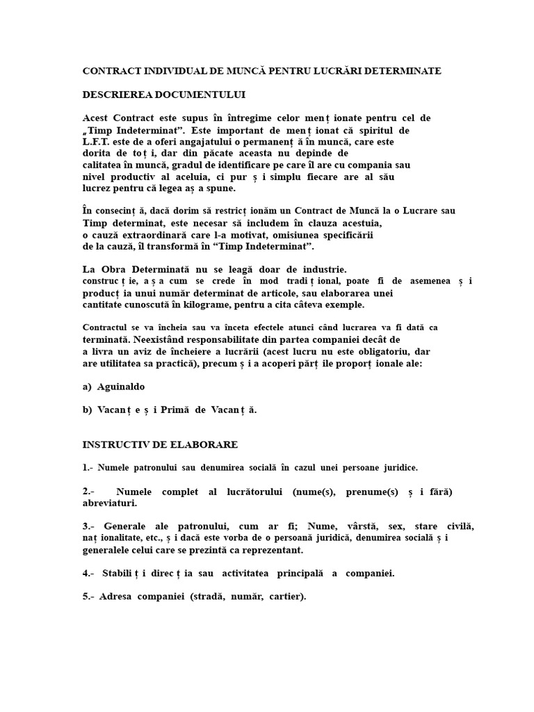 Contract Individual de Muncă Pentru Lucrări Determinate 2 | PDF
