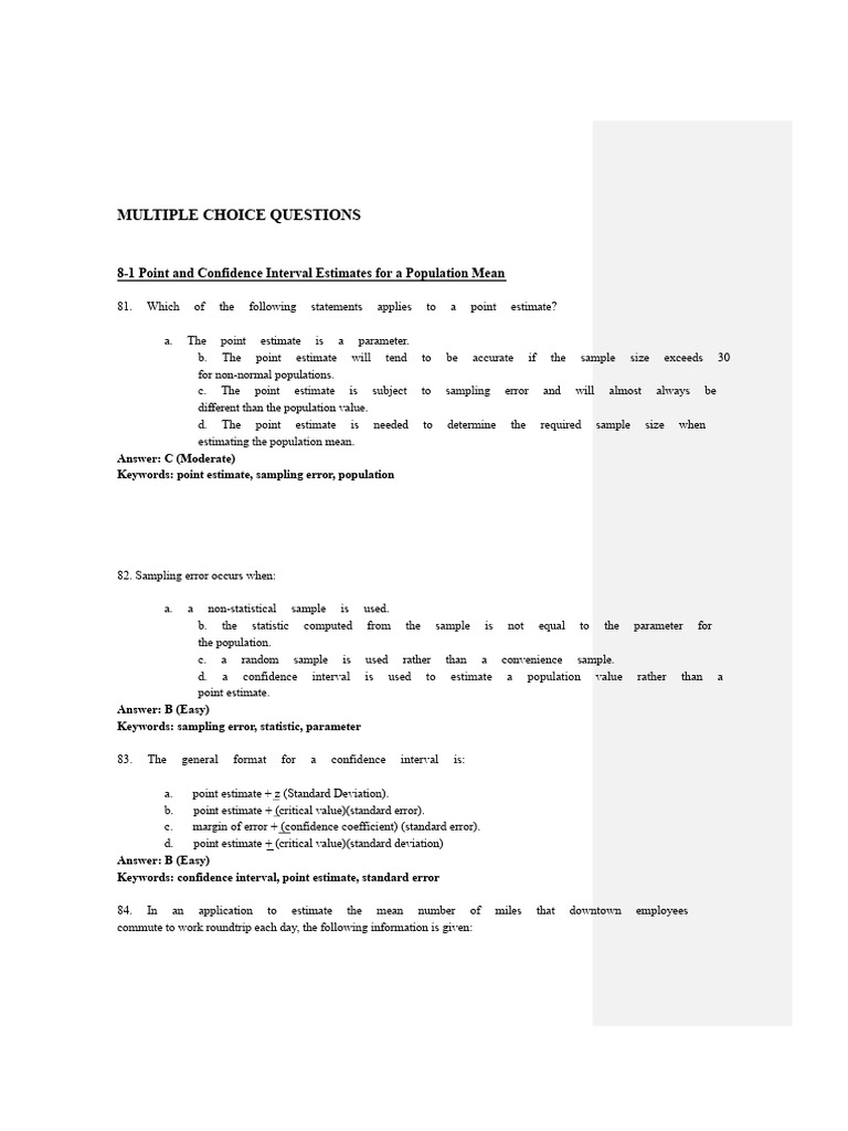 Stat 2 QCM | PDF | Type I And Type Ii Errors | Sample Size Determination