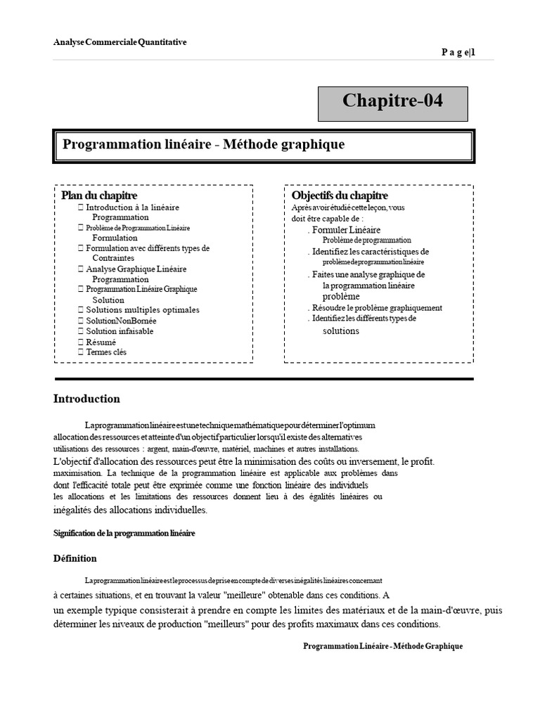 Programmation Linéaire : Méthode Graphique | PDF | Optimisation ...