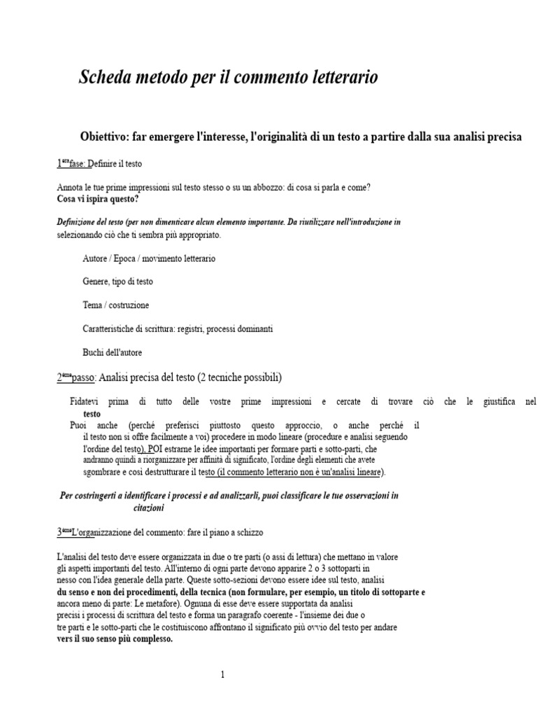 Scheda Metodo Per Il Commento Letterario | PDF