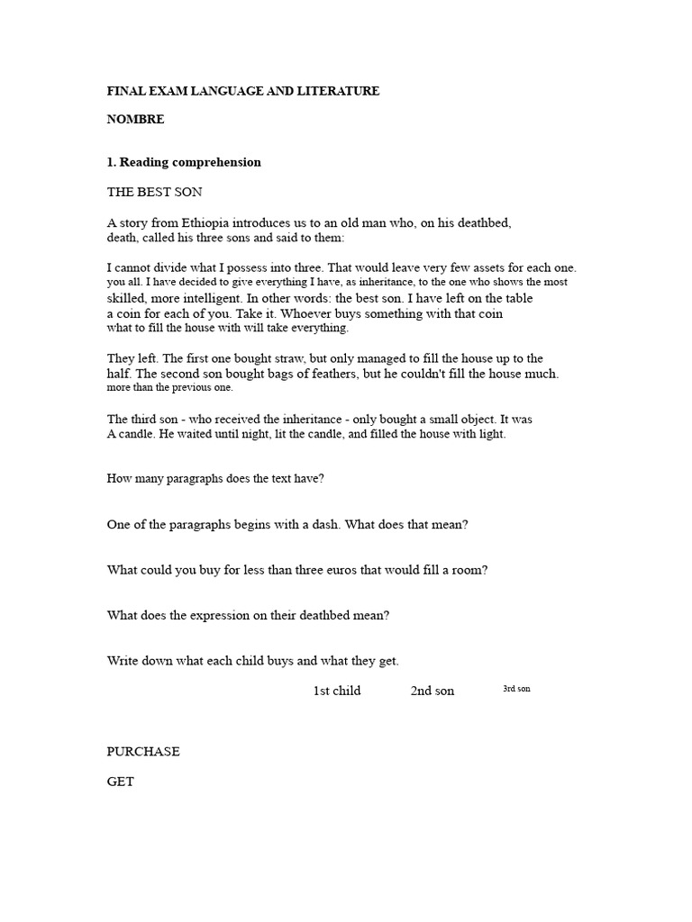 Final Exam Language and Literature | PDF | Language Mechanics ...
