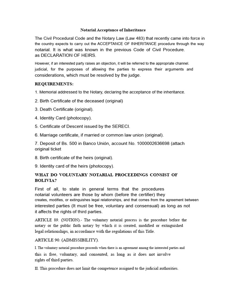Voluntary Notarial Inheritance Acceptance | PDF | Inheritance | Notary ...