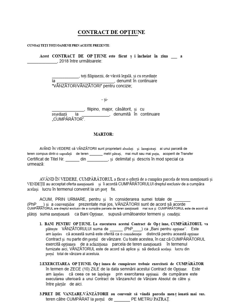 Contract de Opțiune | PDF