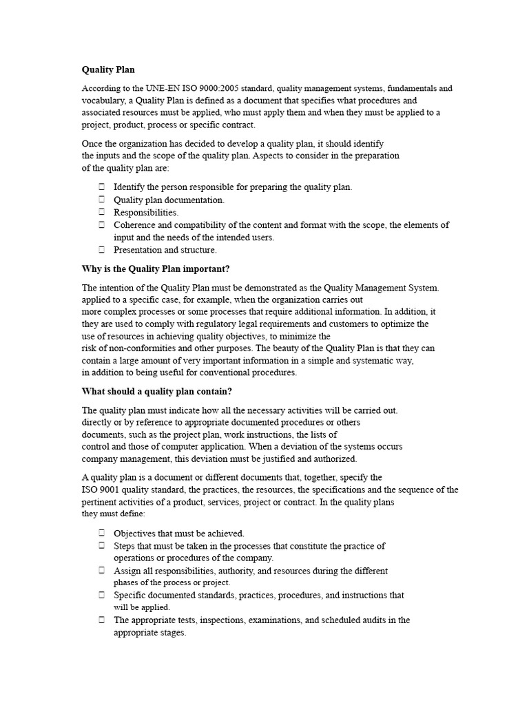 Quality Plan Development and Types | PDF | Quality Management System ...