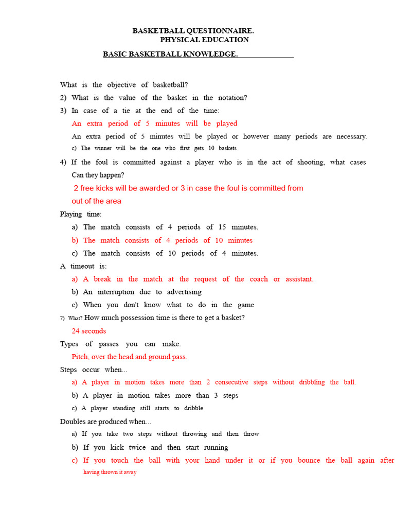 Basketball Knowledge Questionnaire | PDF | Sports Rules And Regulations ...