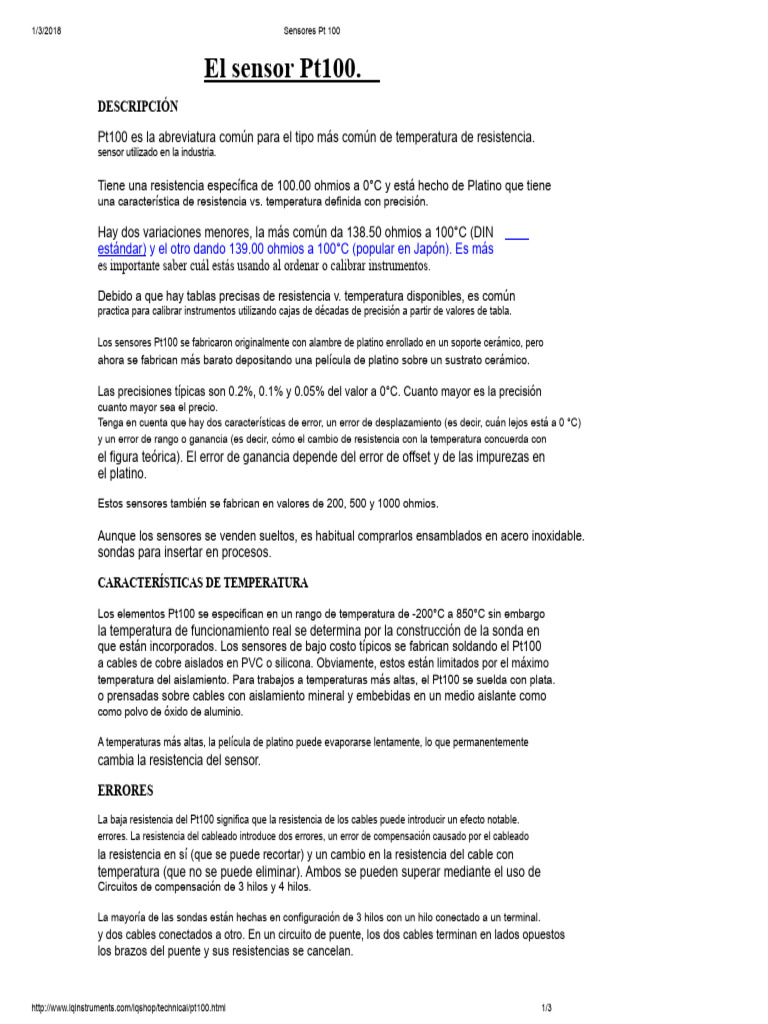 Sensores PT 100 | PDF | Resistor | Par termoeléctrico
