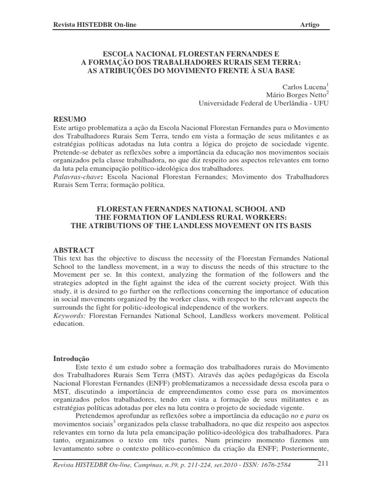 Escola Nacional Florestan Fernandes e a Formacao | PDF | Sociologia ...