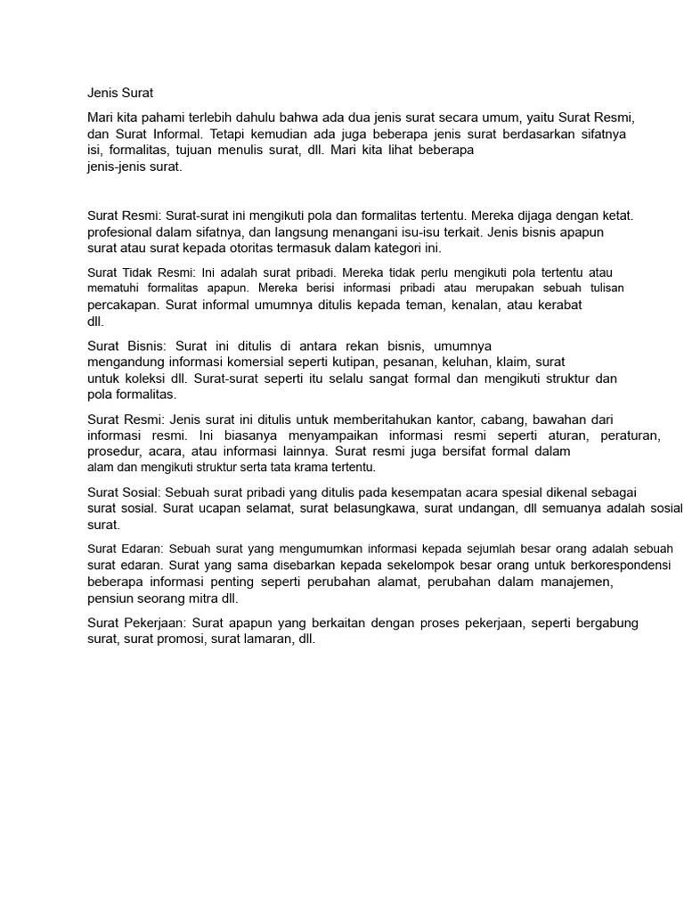 Panduan Lengkap Jenis-Jenis Surat | PDF