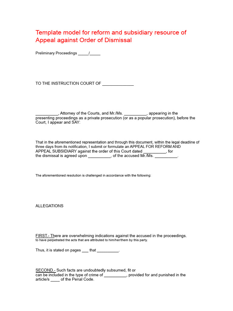 Template Model Resource of Reform and Subsidiary Appeal Against Order ...