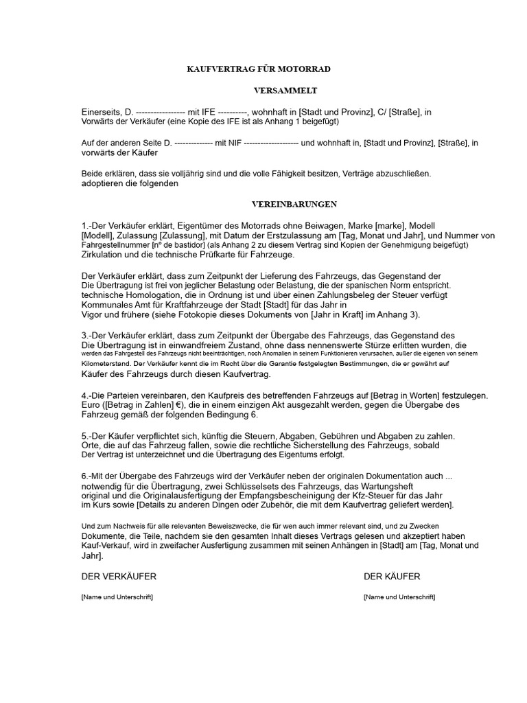 Spannende Kaufvertrag Fur Motorrad Ebenbild
