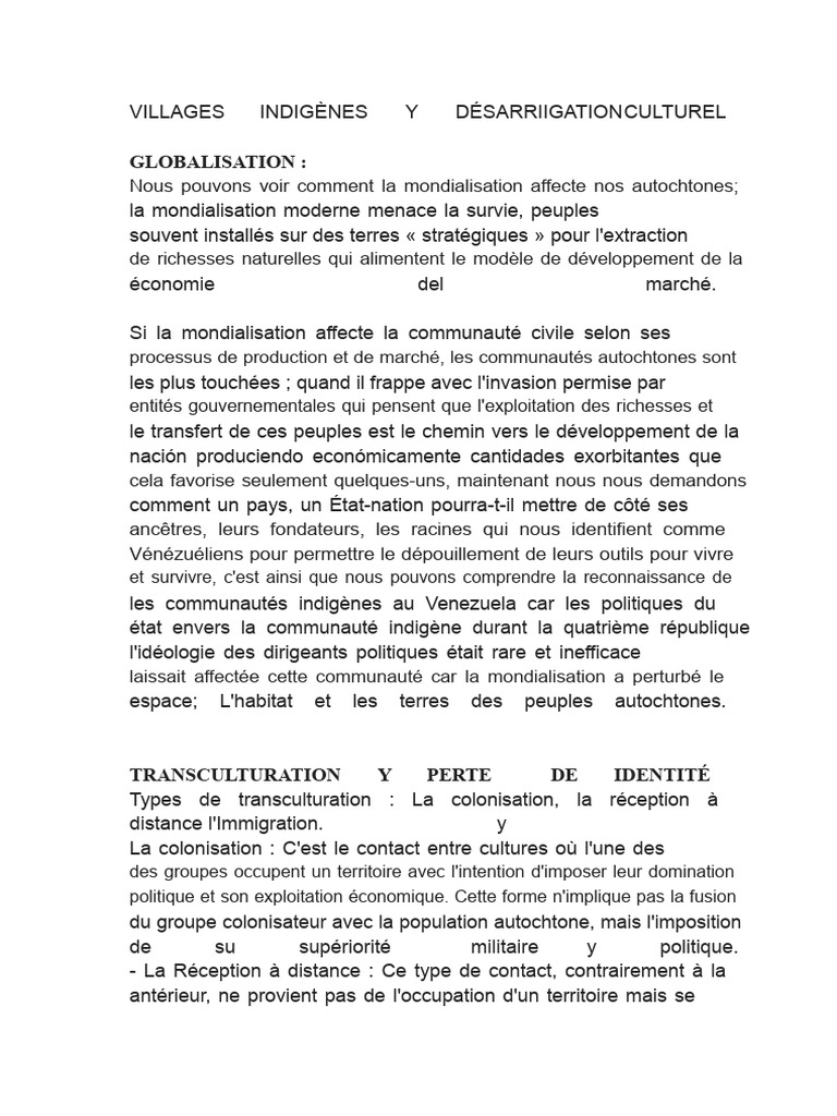 Impact de la Mondialisation sur les Autochtones | PDF | État | Ethnicité