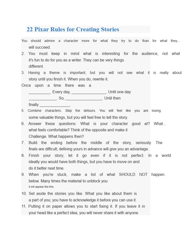 Pixar's 22 Storytelling Rules | PDF