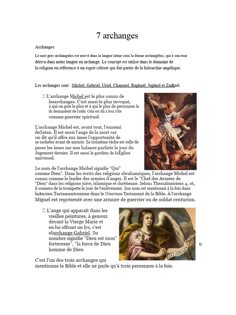 Les 7 archanges et leurs rôles | PDF | Gabriel | Ange