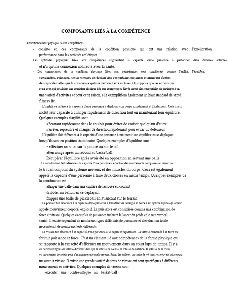 Composants de la condition physique liée aux compétences | PDF | Course ...