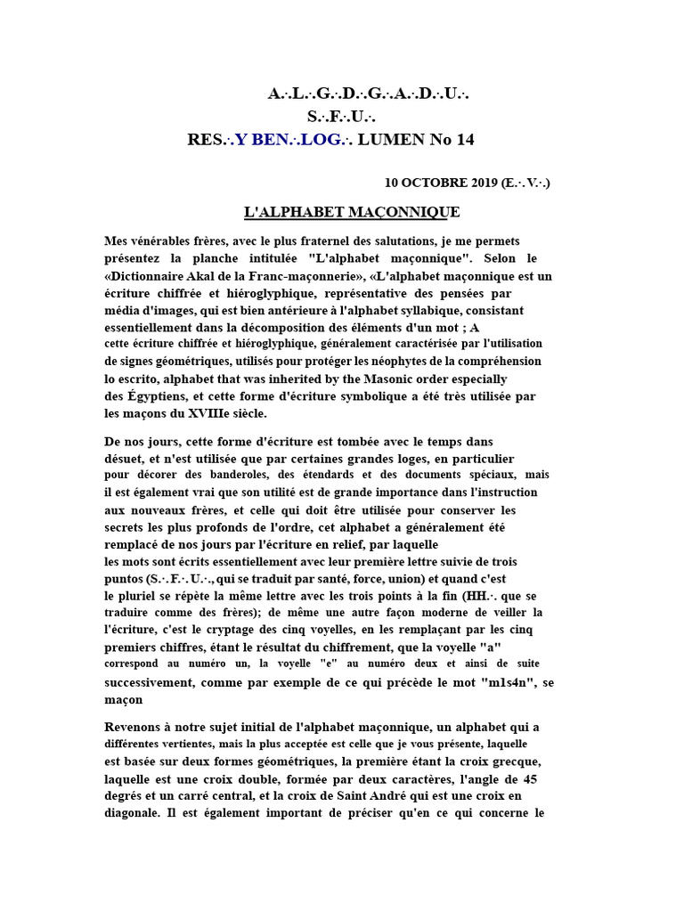 L'Alphabet Maçonnique Dévoilé PDF Alphabet Écriture — free download