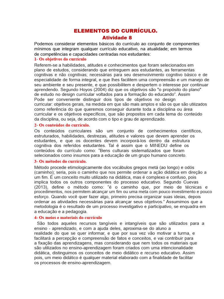 Elementos Essenciais do Currículo Educativo | PDF | Aprendizado ...