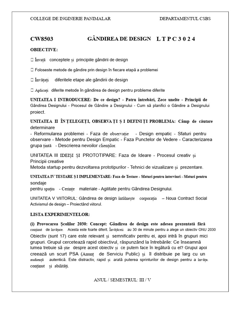 CW8503 Gândirea Designului | PDF
