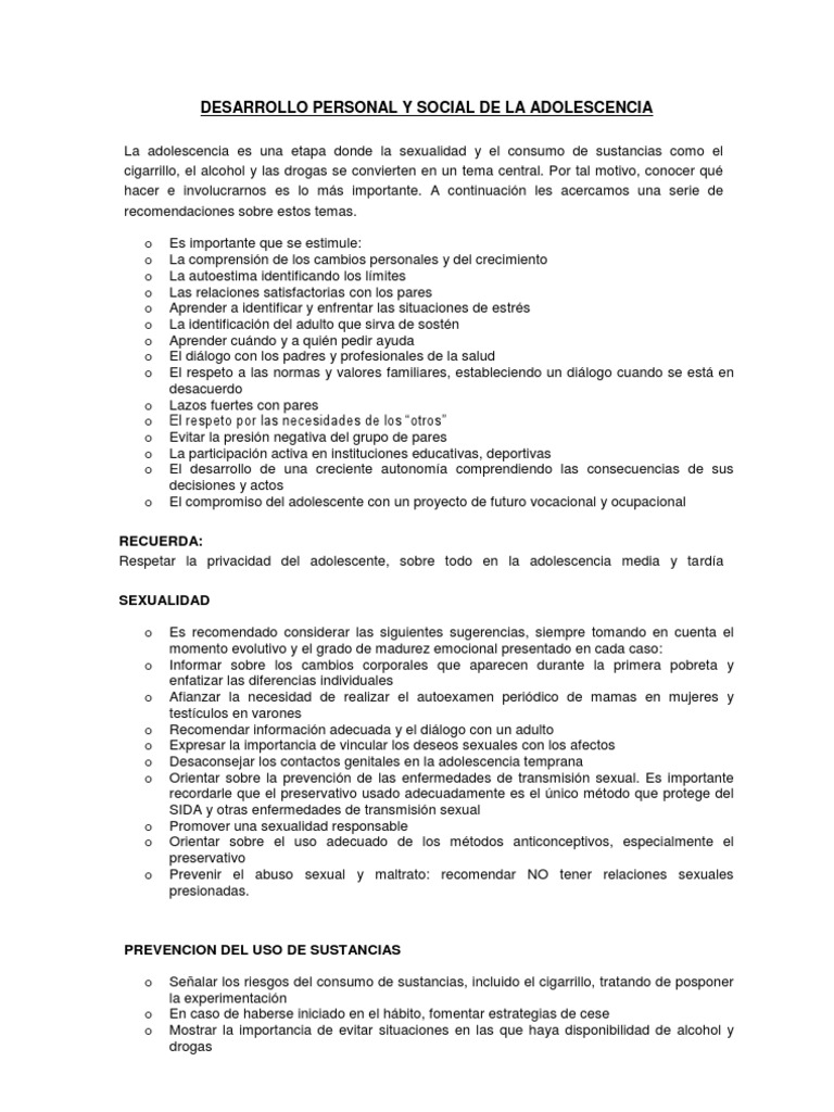 Guía de Desarrollo Personal en Adolescentes | PDF | Adolescencia | Adultos
