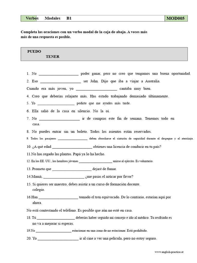 Ejercicios de Verbos Modales B1 | PDF