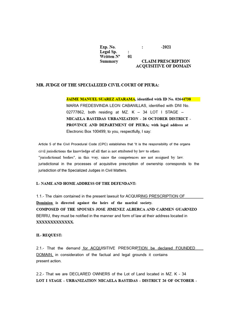Final Adverse Possession Lawsuit | PDF | Adverse Possession | Property