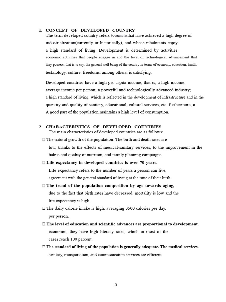 Characteristics of Developed vs. Underdeveloped Countries | PDF ...