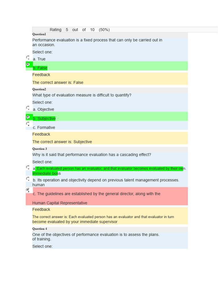 Performance Evaluation Quiz Insights | PDF | Performance Appraisal ...