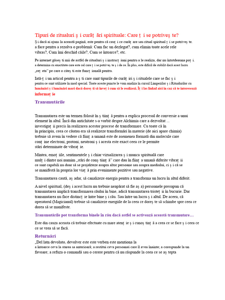 Tipuri de Ritualuri Și Curățiri Spirituale | PDF